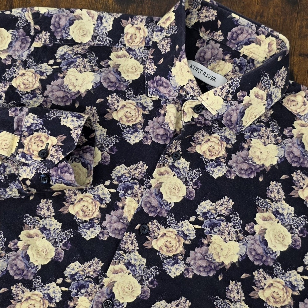 Kurt River Mens Floral Long‎ Sleeve Button Up Shirt Size M Classic Fit Purple